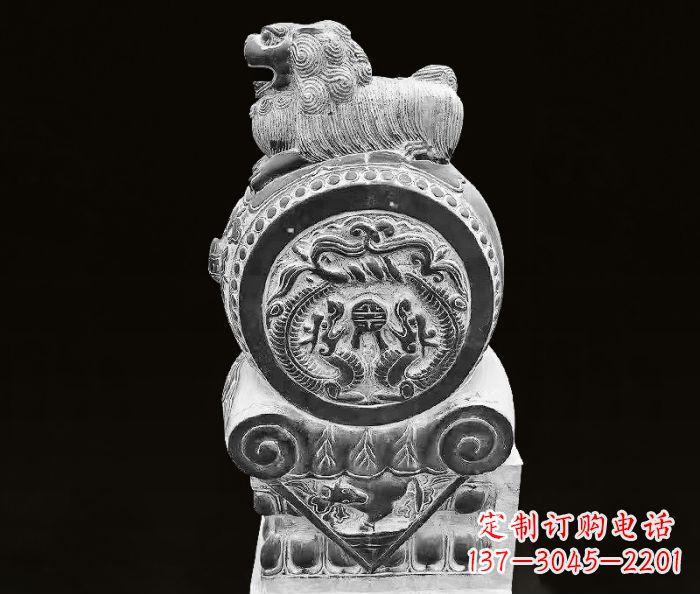 烟台中领雕塑狮子石抱鼓仿古石门墩