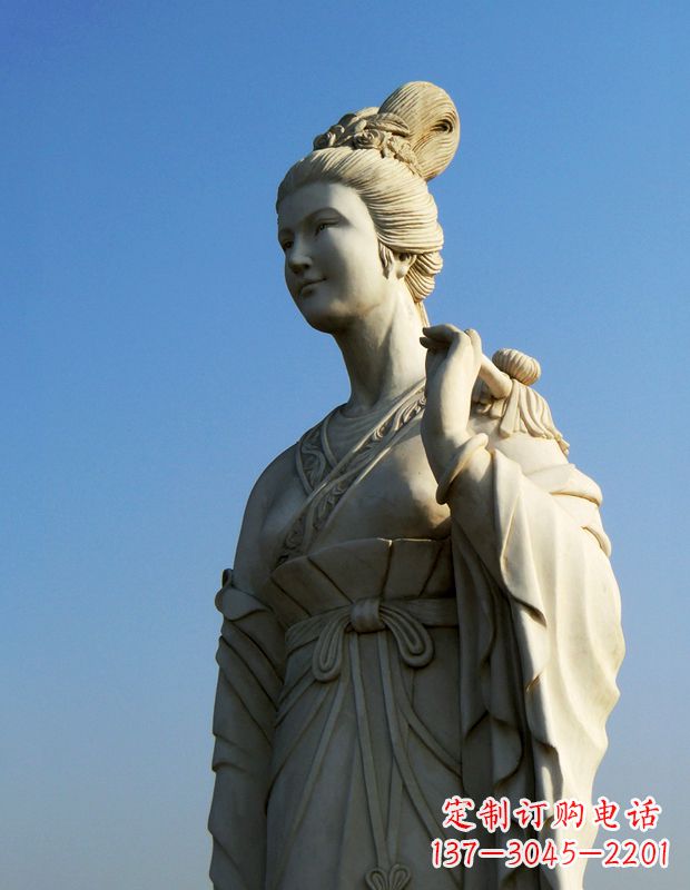 烟台十二花神九月菊花庞苏汉白玉美女雕像