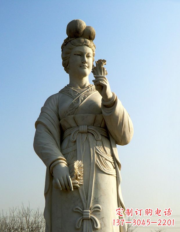 烟台十二花神之十二月水仙花梁玉清汉白玉古代美女雕像