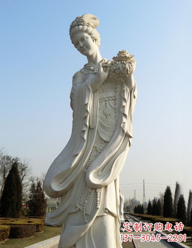 烟台古典美女雕塑——十二花神之四月牡丹杨玉环汉白玉