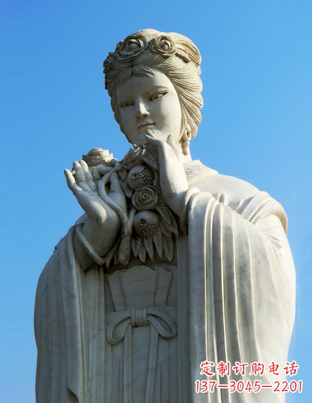 烟台石榴之美——十二花神之五月石榴李氏汉白玉古代美女雕像