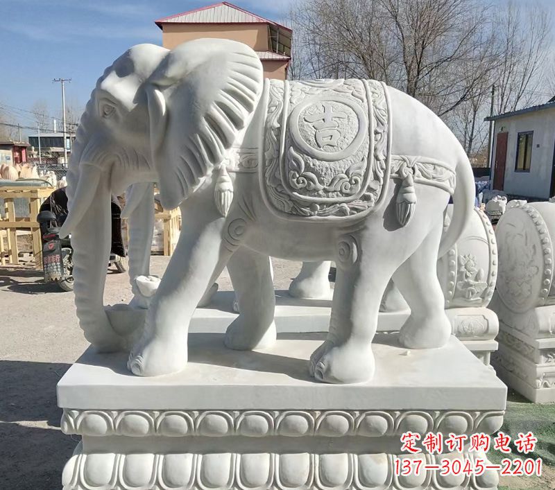 烟台中领雕塑精美石材大象雕塑
