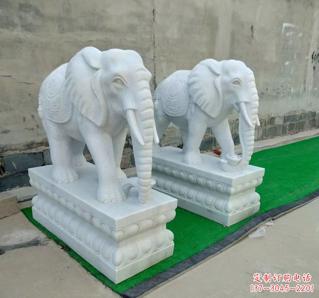 烟台中领雕塑:精美大象汉白玉雕塑
