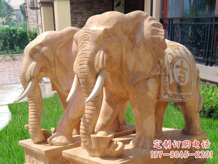 烟台石雕大象风水的精美雕塑
