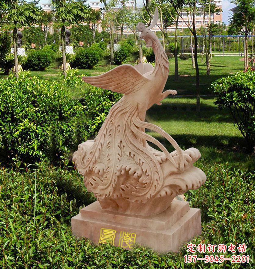 烟台石雕凤凰吉祥鸟 公园祥瑞神兽雕塑