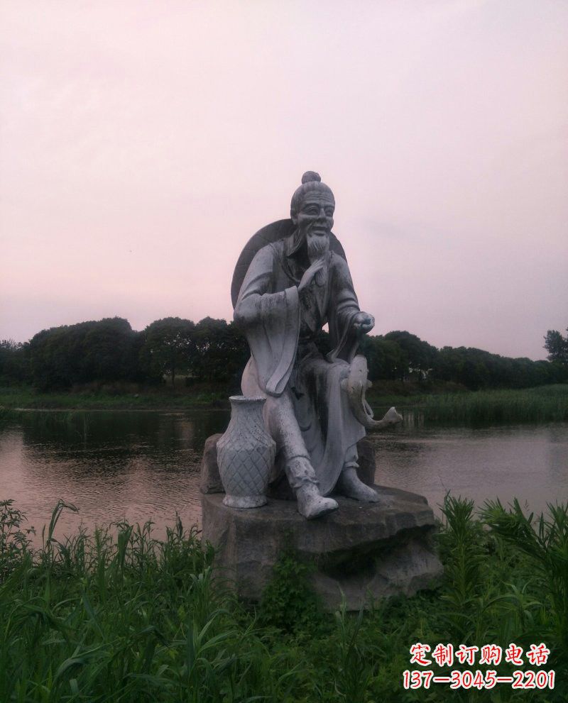 烟台美观大气的姜太公石雕鱼钓雕塑
