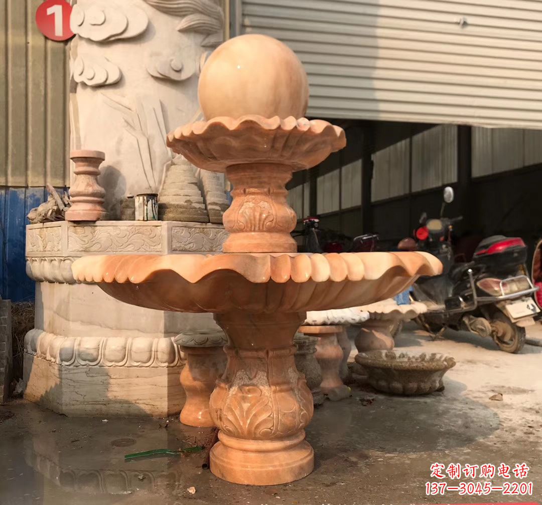 烟台石雕流水龙头喷泉风水球