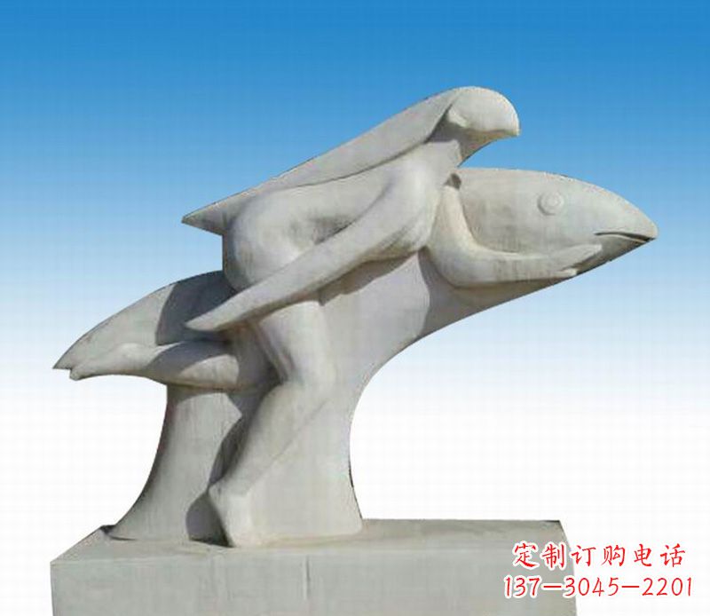 烟台石雕美女与海豚公园摆件