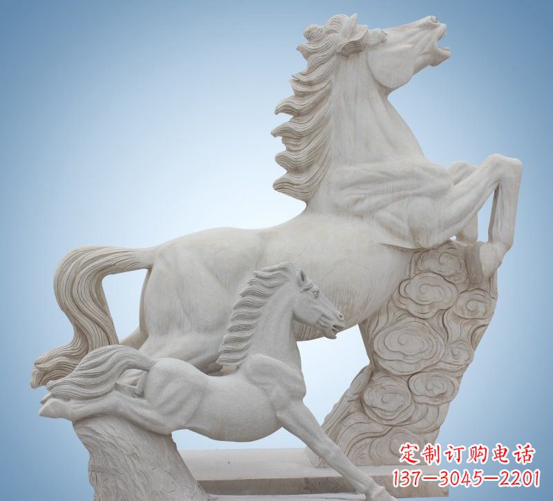 烟台精致石质母子奔马雕塑