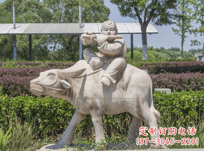 烟台石雕牧童牛雕塑,让传统气息永存