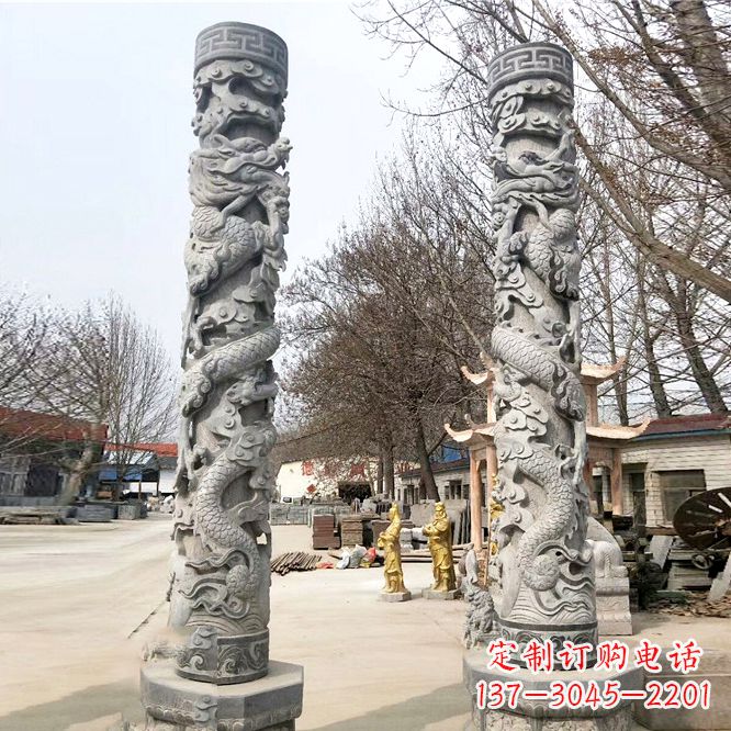 烟台中领雕塑传统工艺制作精美石雕盘龙柱
