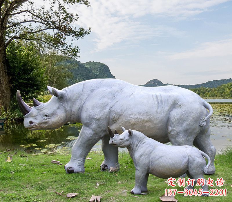 烟台石雕犀牛母子雕塑