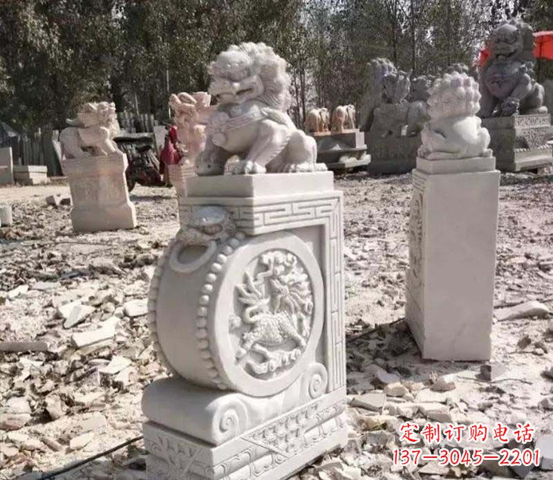 烟台石雕园林狮子抱鼓石