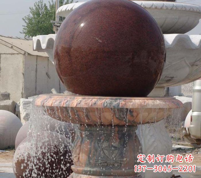 烟台石来运转小型风水球喷泉石雕