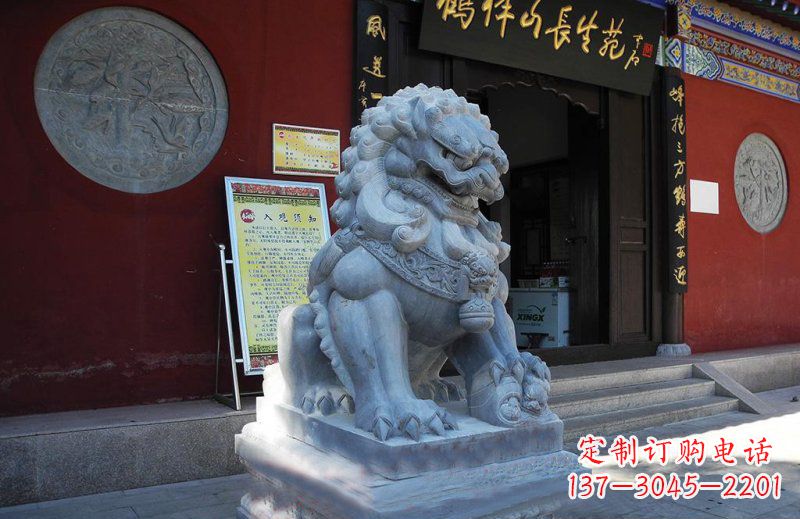 烟台石狮子寺庙门口石雕