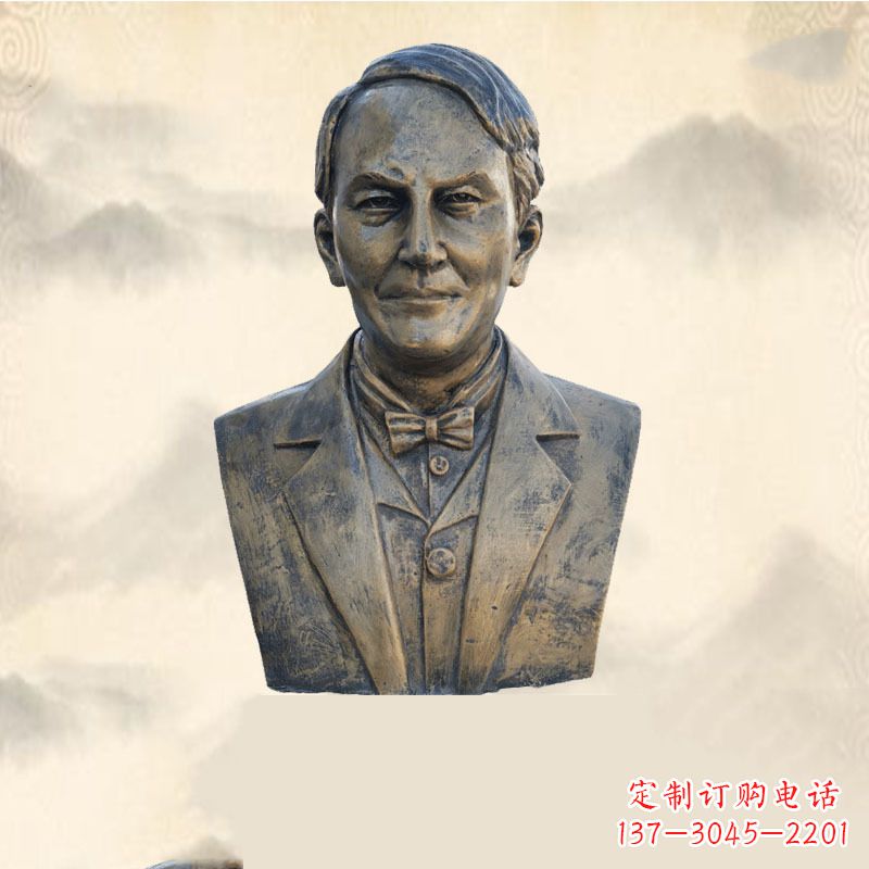 烟台世界名人爱迪生纯铜头像雕塑-学校校园名人系列雕塑