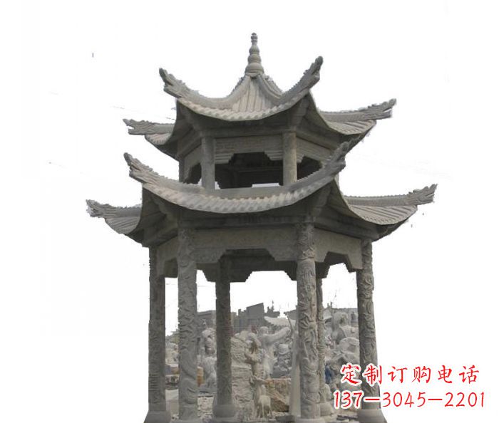 烟台双层仿古石雕凉亭 (2)