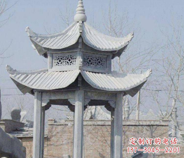 烟台双层仿古六角凉亭石雕