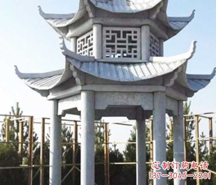 烟台双层仿古石凉亭石雕_2
