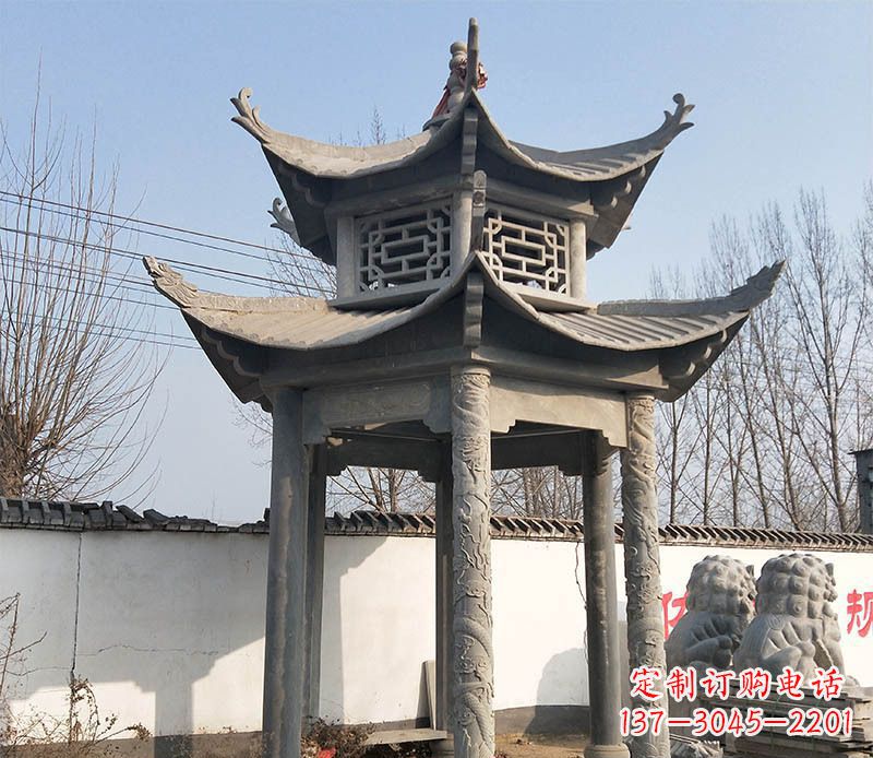 烟台双层户外凉亭石雕 (2)
