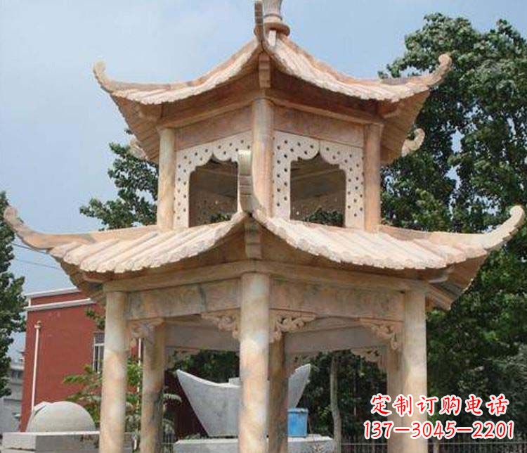 烟台双层晚霞红凉亭石雕