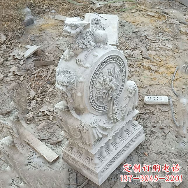 烟台双龙石雕门墩汉白玉狮子头