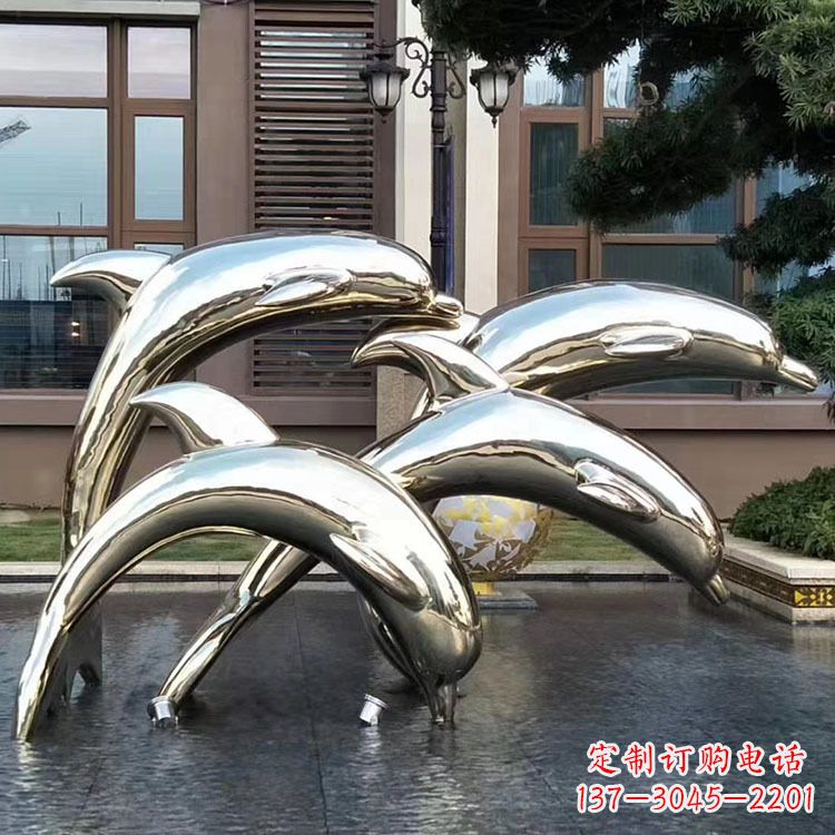 烟台水景不锈钢海豚雕塑-城市广场创意动物雕塑