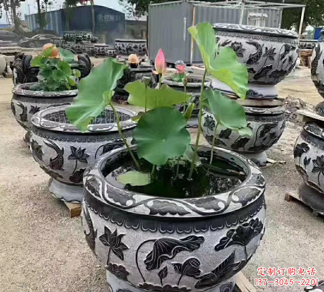 烟台睡莲石浮雕花盆雕塑公园景观雕塑