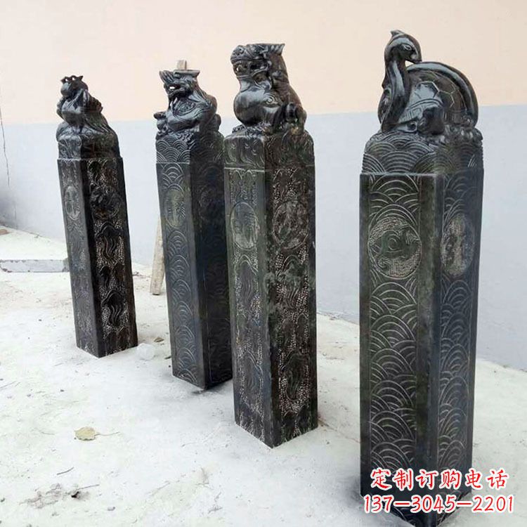 烟台四方神兽青石仿古栓马柱