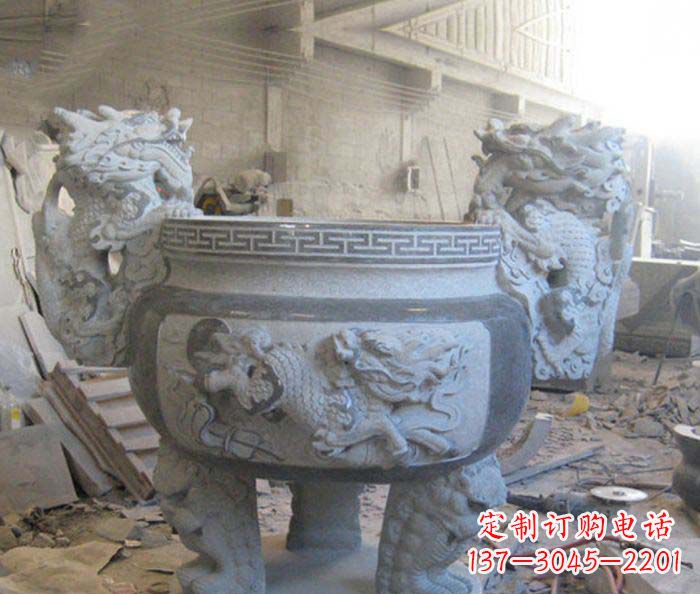 烟台寺庙景观龙头水缸石雕
