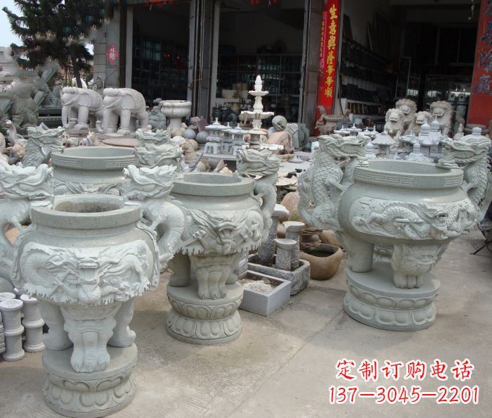烟台寺庙景观龙头石雕水缸