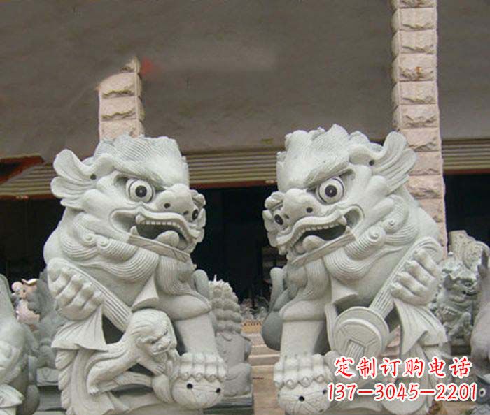 烟台寺庙景观南方狮子石雕 (2)