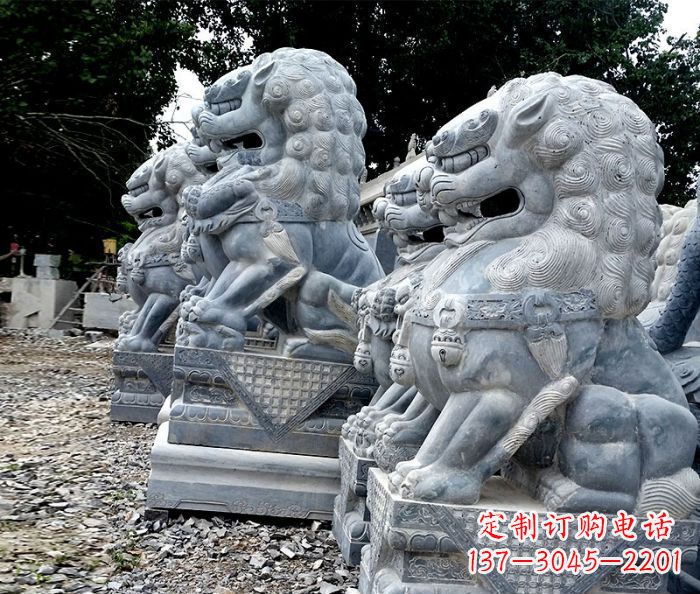 烟台寺庙青石狮子石雕 (2)