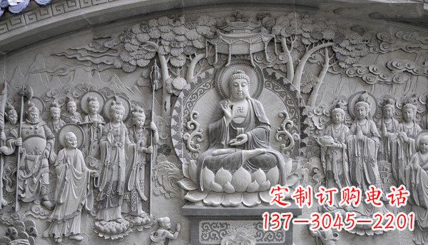 烟台寺庙墙壁石浮雕佛像