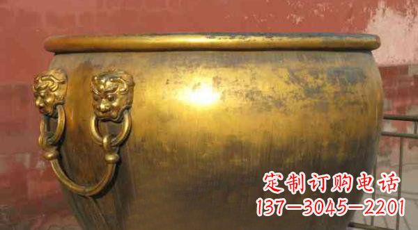 烟台寺庙水缸铜雕 (2)