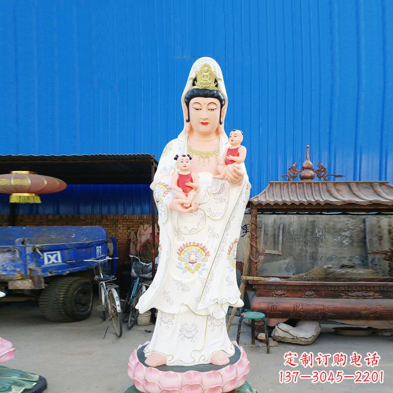 烟台送子观音彩绘玻璃钢雕塑