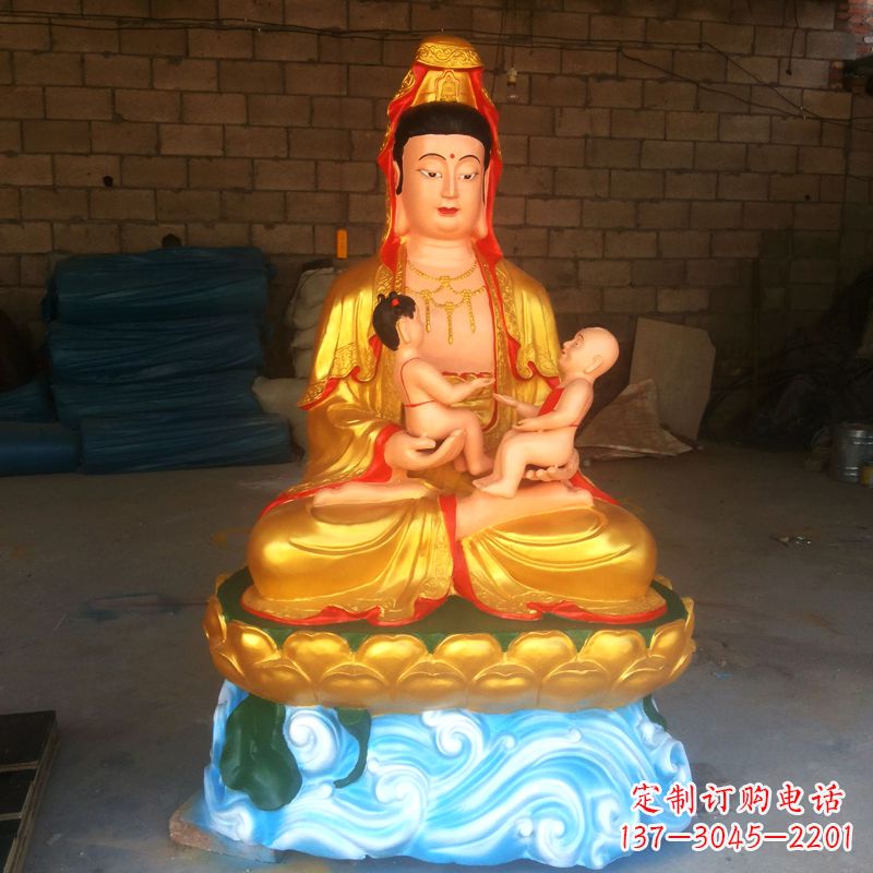 烟台送子观音彩绘漆金雕塑