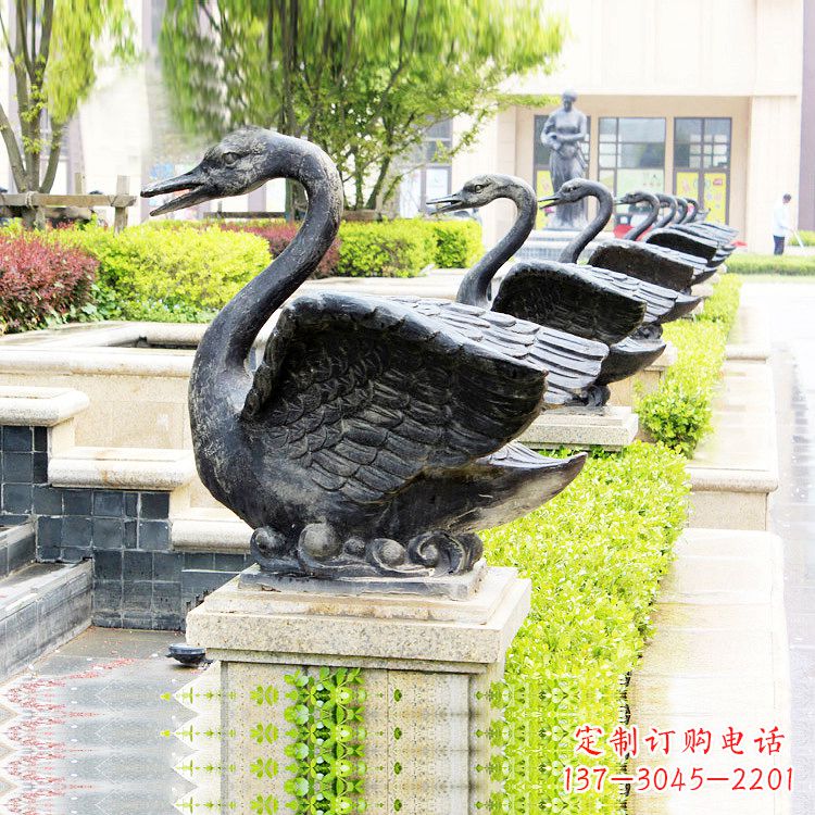 烟台天鹅铜雕喷水喷泉-纯铜铸造公园水渠水景动物雕塑