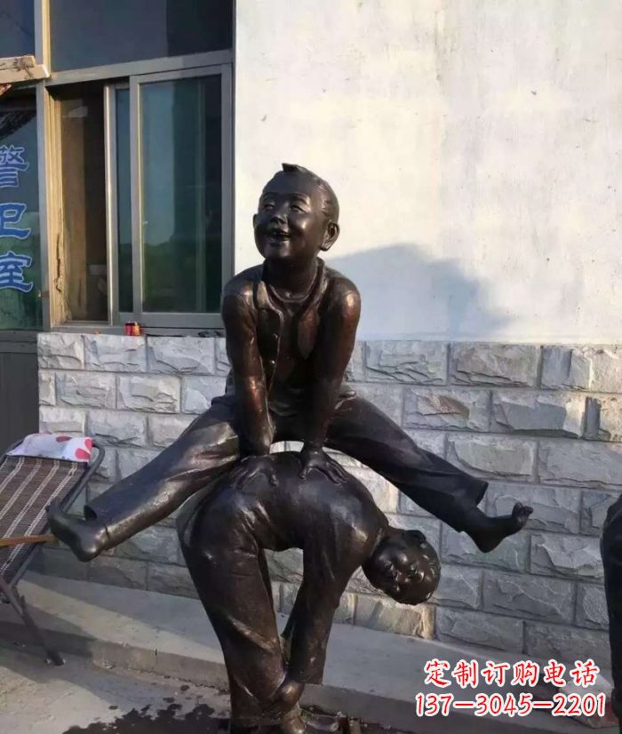 烟台跳马儿童铜雕 (2)