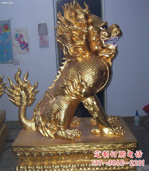 烟台贴金麒麟招财神兽铜雕