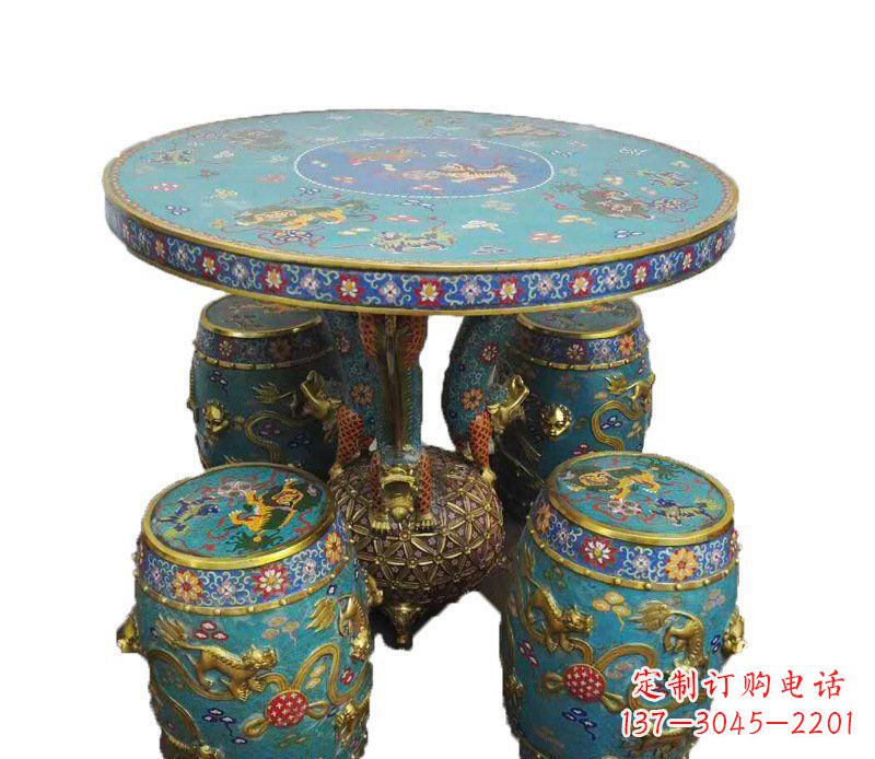 烟台铜雕彩绘小象圆桌景观摆件