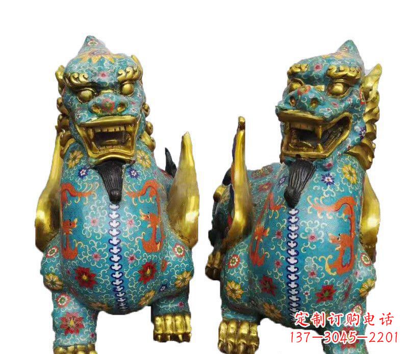 烟台铜雕彩绘镇宅麒麟雕塑摆件