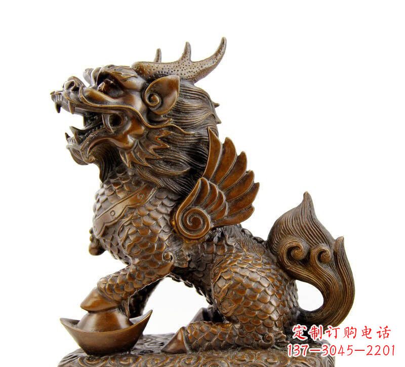烟台铜雕踩元宝麒麟