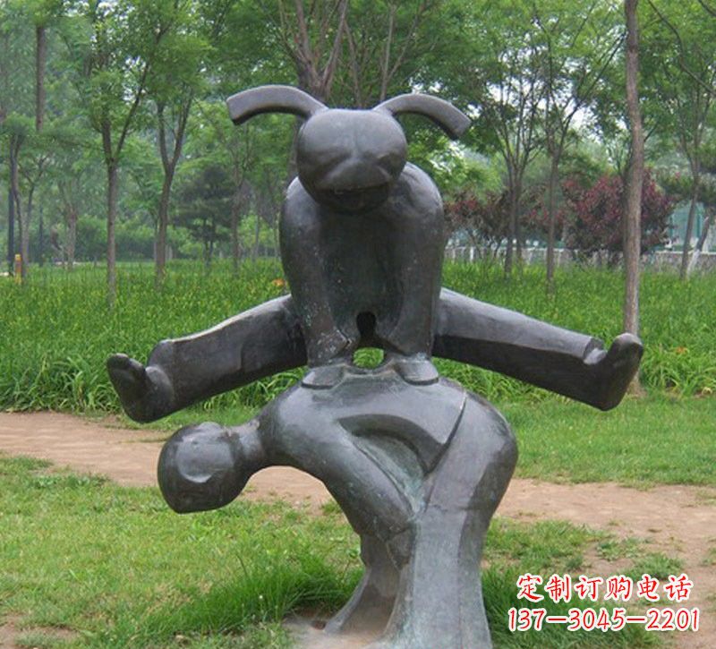 烟台铜雕抽象跳山羊儿童