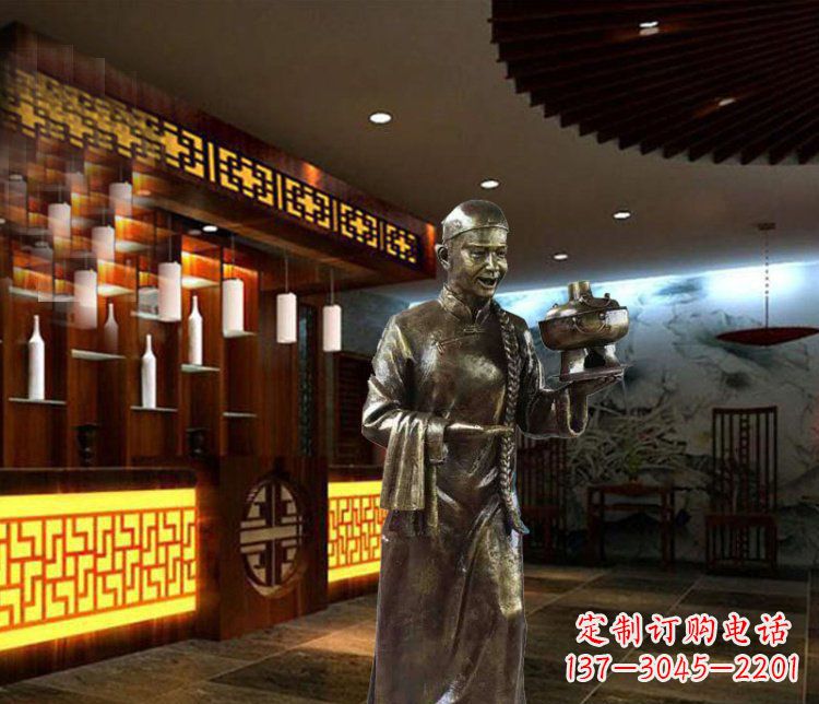 烟台铜雕店小二小品人物雕塑