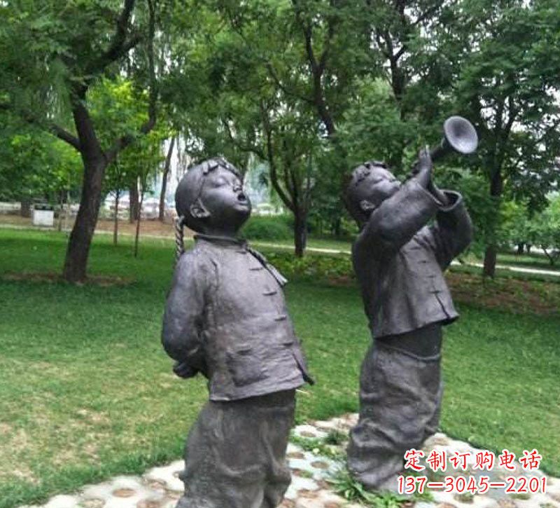 烟台铜雕儿童吹唢呐