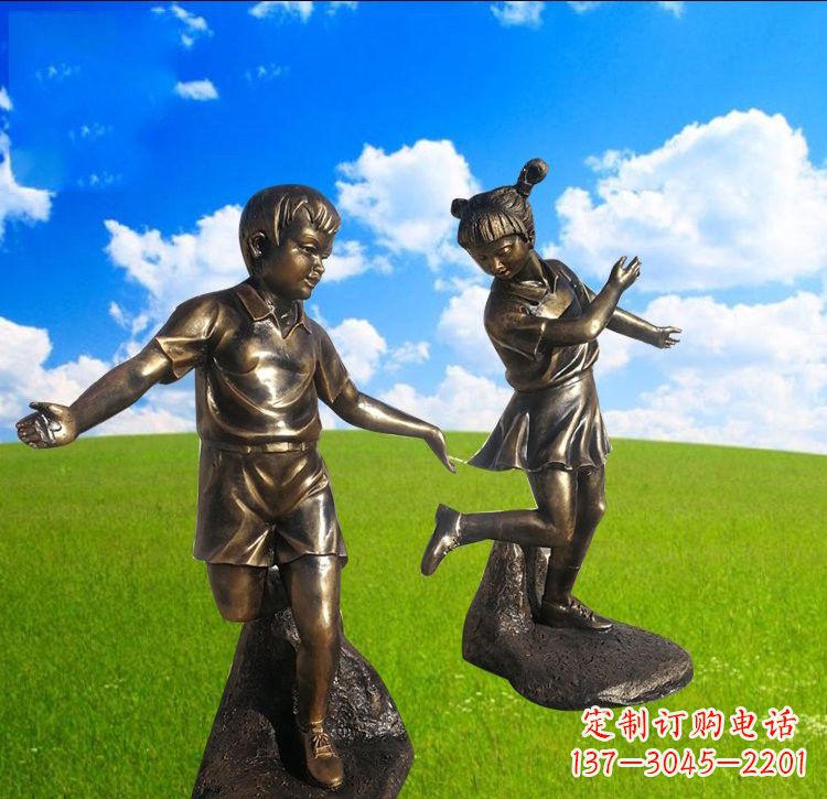 烟台铜雕儿童踢毽子