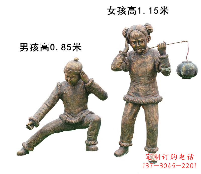 烟台铜雕放鞭炮的儿童童趣雕塑