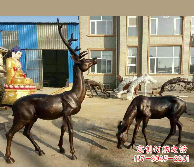 烟台铜雕户外公园动物雕塑鹿摆件 (2)