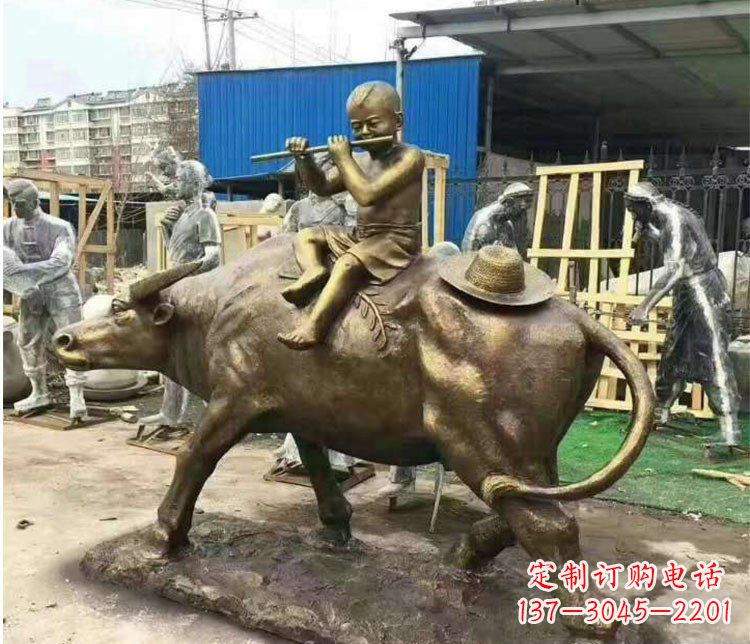 烟台铜雕户外牧童骑牛雕塑摆件